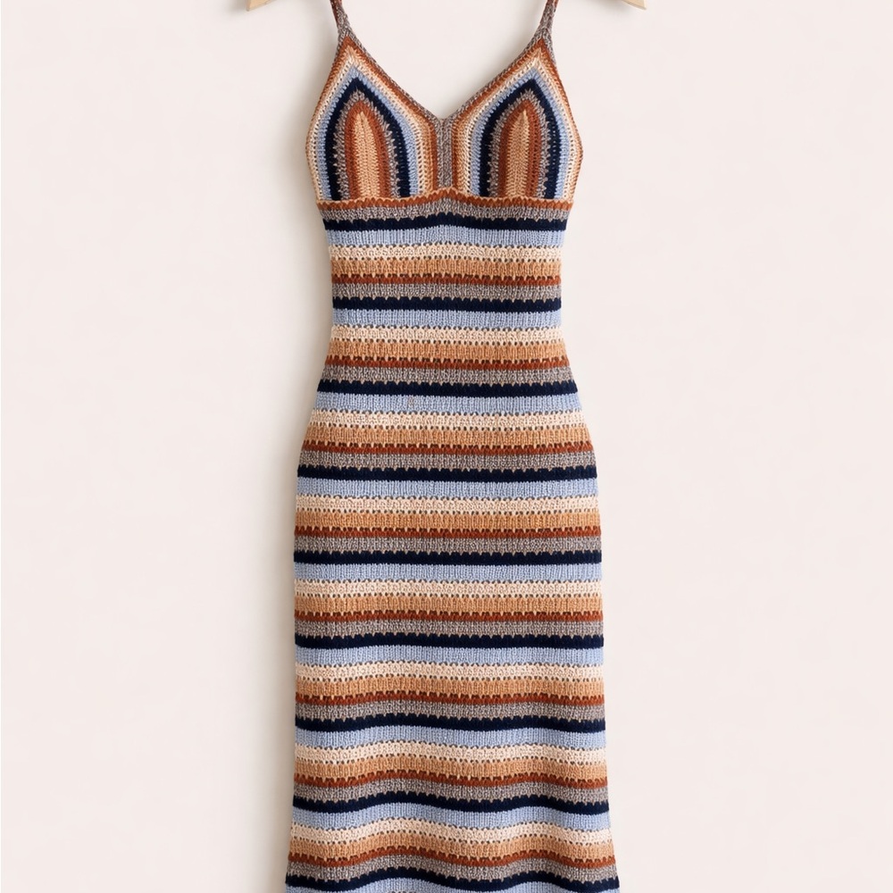 Sam Edelman Striped Crochet Midi Dress in Blue and Tan